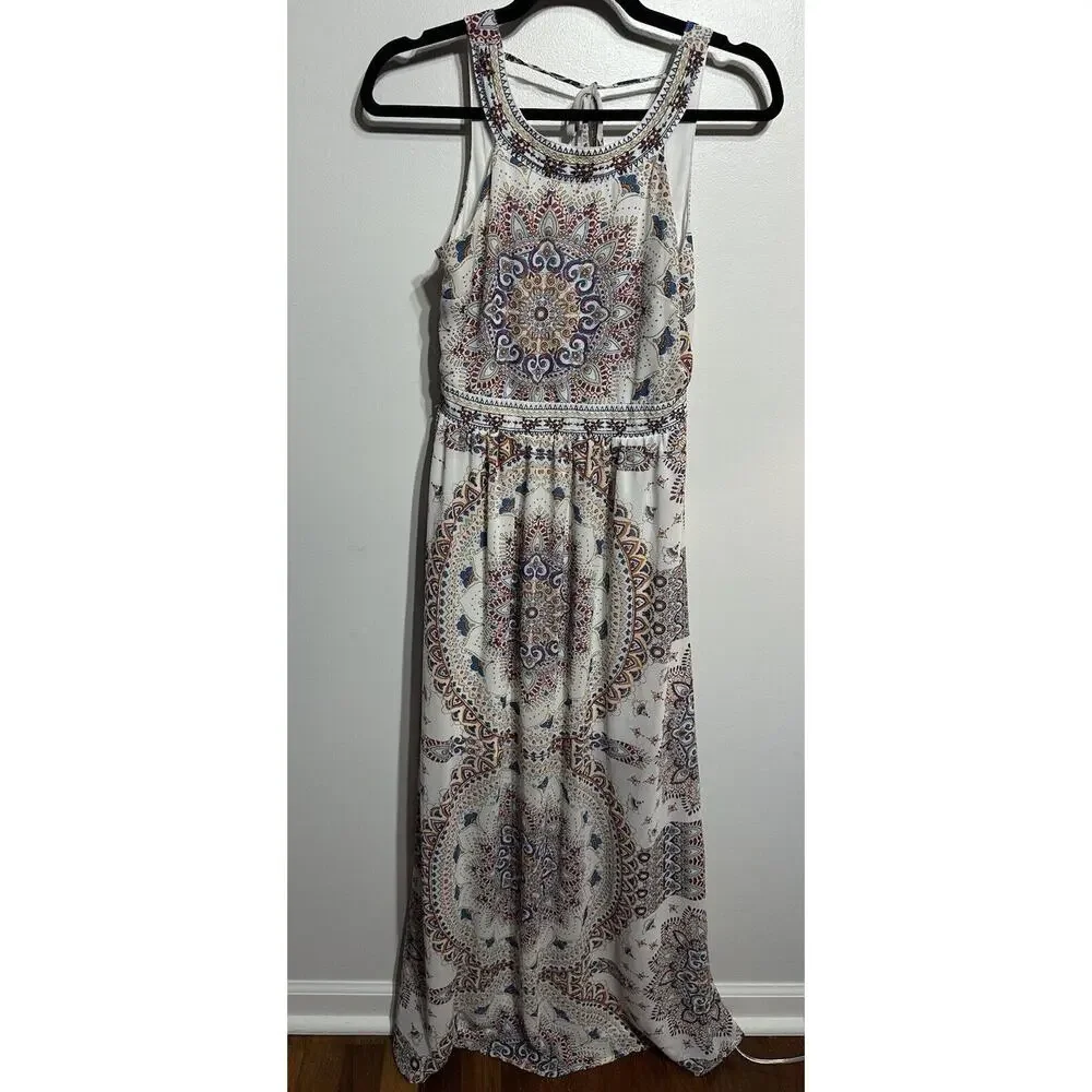 Heart Soul Dress M Boho Hippie Stretch Knit Artsy Halter Maxi Festival Sundress - Picture 1 of 8